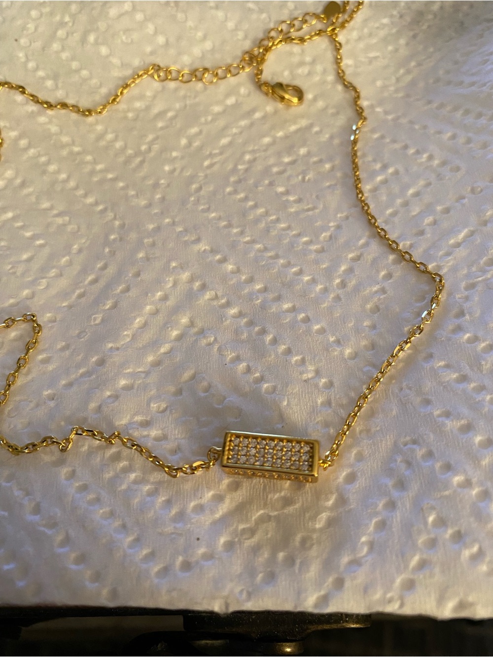 Gold Moissanite Rectangle Pendant Necklace